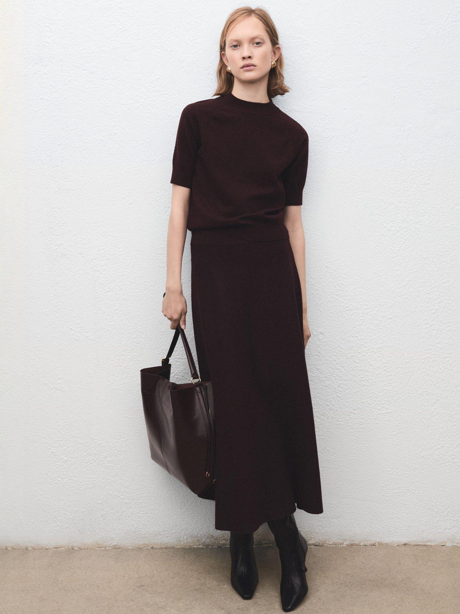 Product image 2 of 9, which shows Mango Nuria Short Sleeve Knit Top, Dark Red, 6XL