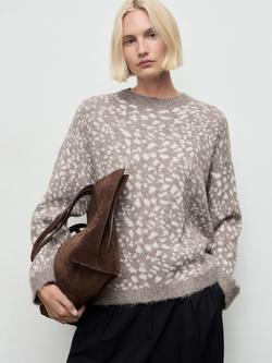 Mango Pitiusa Animal Print Jumper, Light Beige, Light Beige