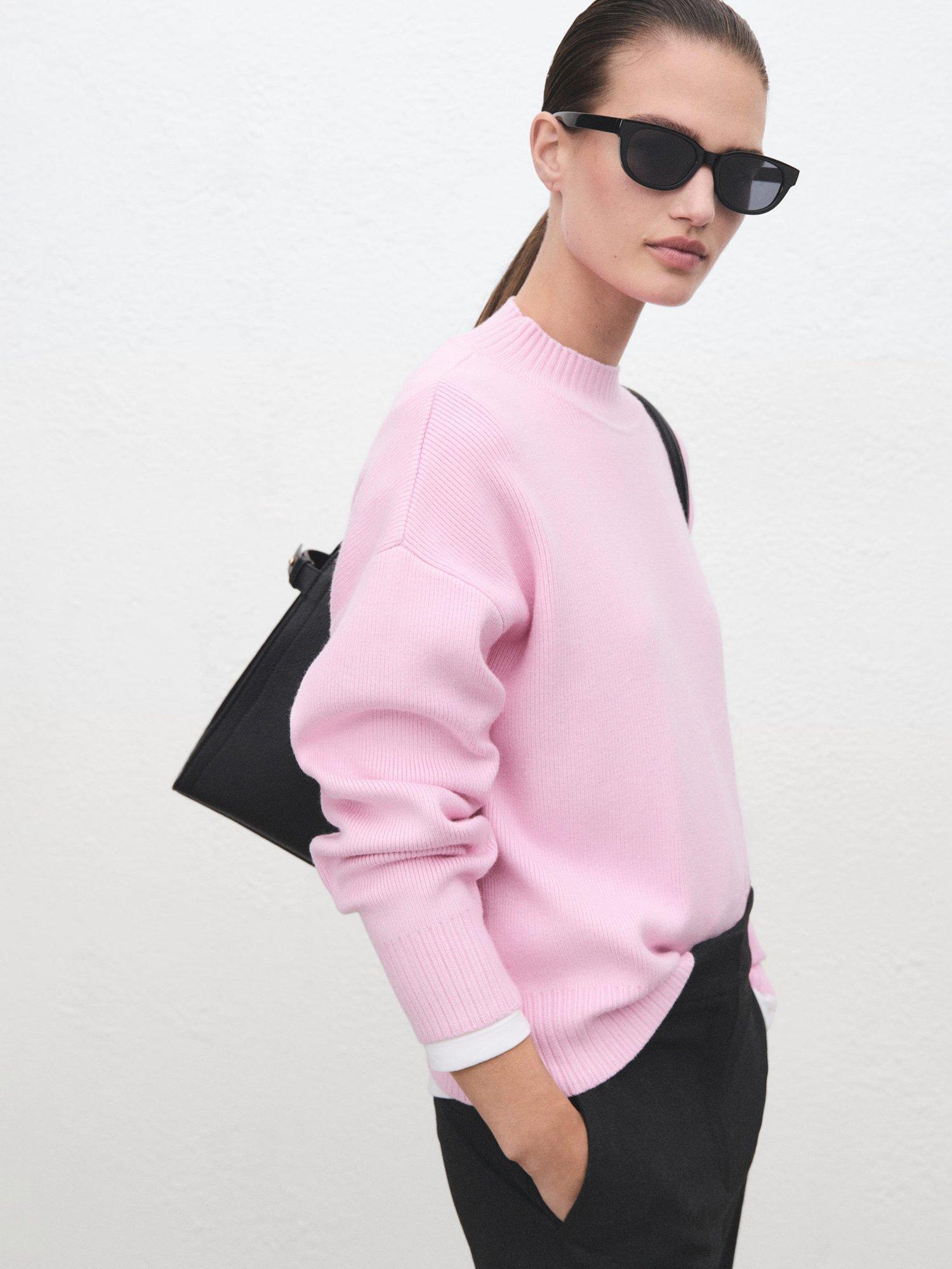 Mango Rino High Neck Ribbed Jumper, Pink