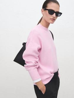 Mango Rino High Neck Ribbed Jumper, Pink, Pink