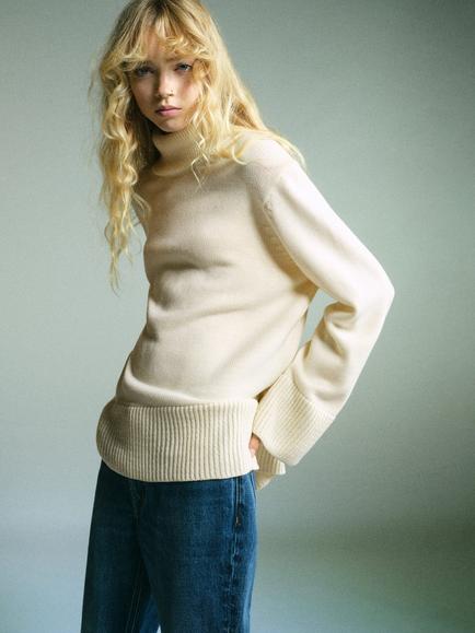 Mango Roger Roll Neck Jumper, Natural White