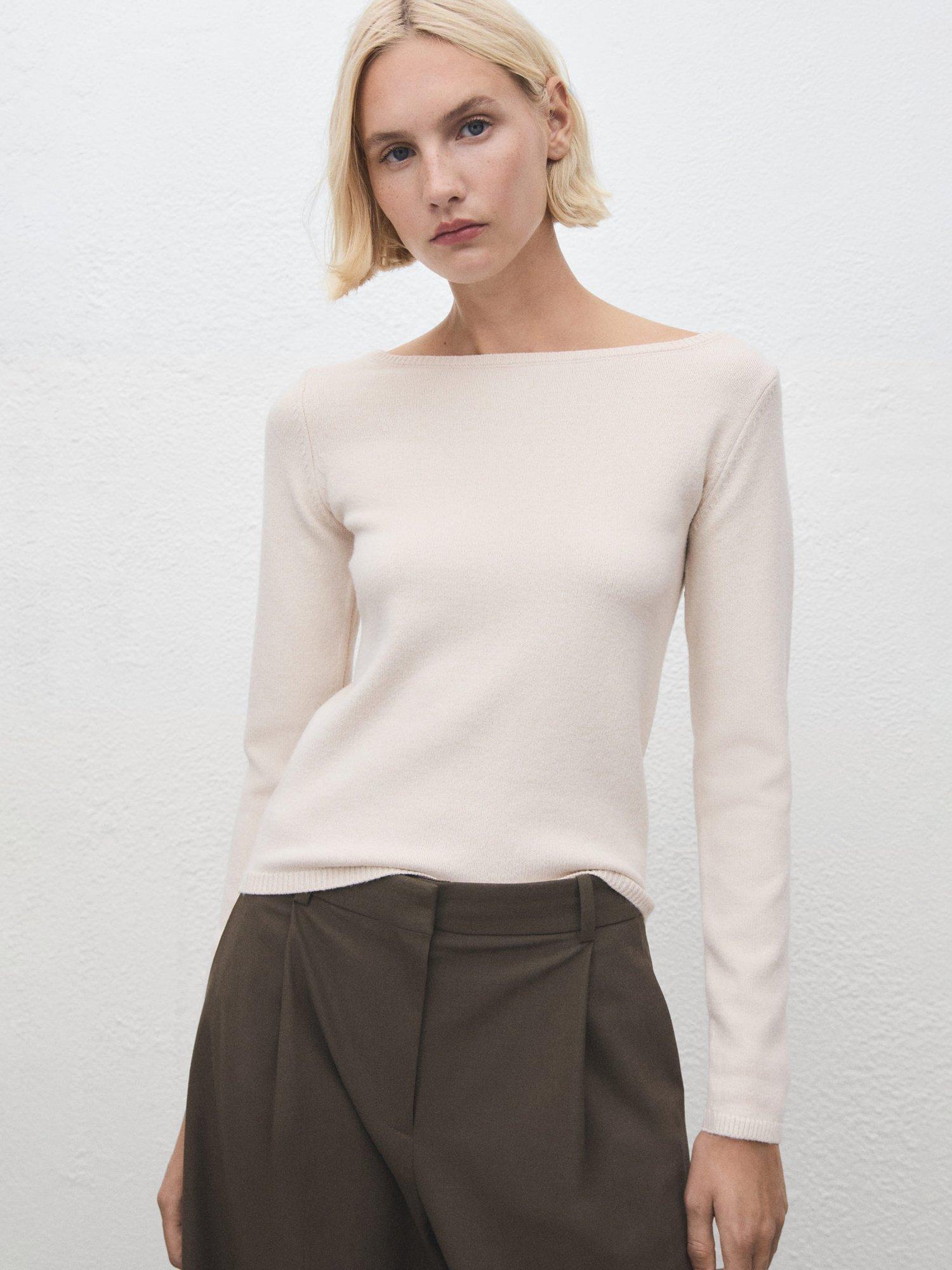 Product image 1 of 8, which shows Mango Seeds Boat Neck Jumper, Natural White, XXL