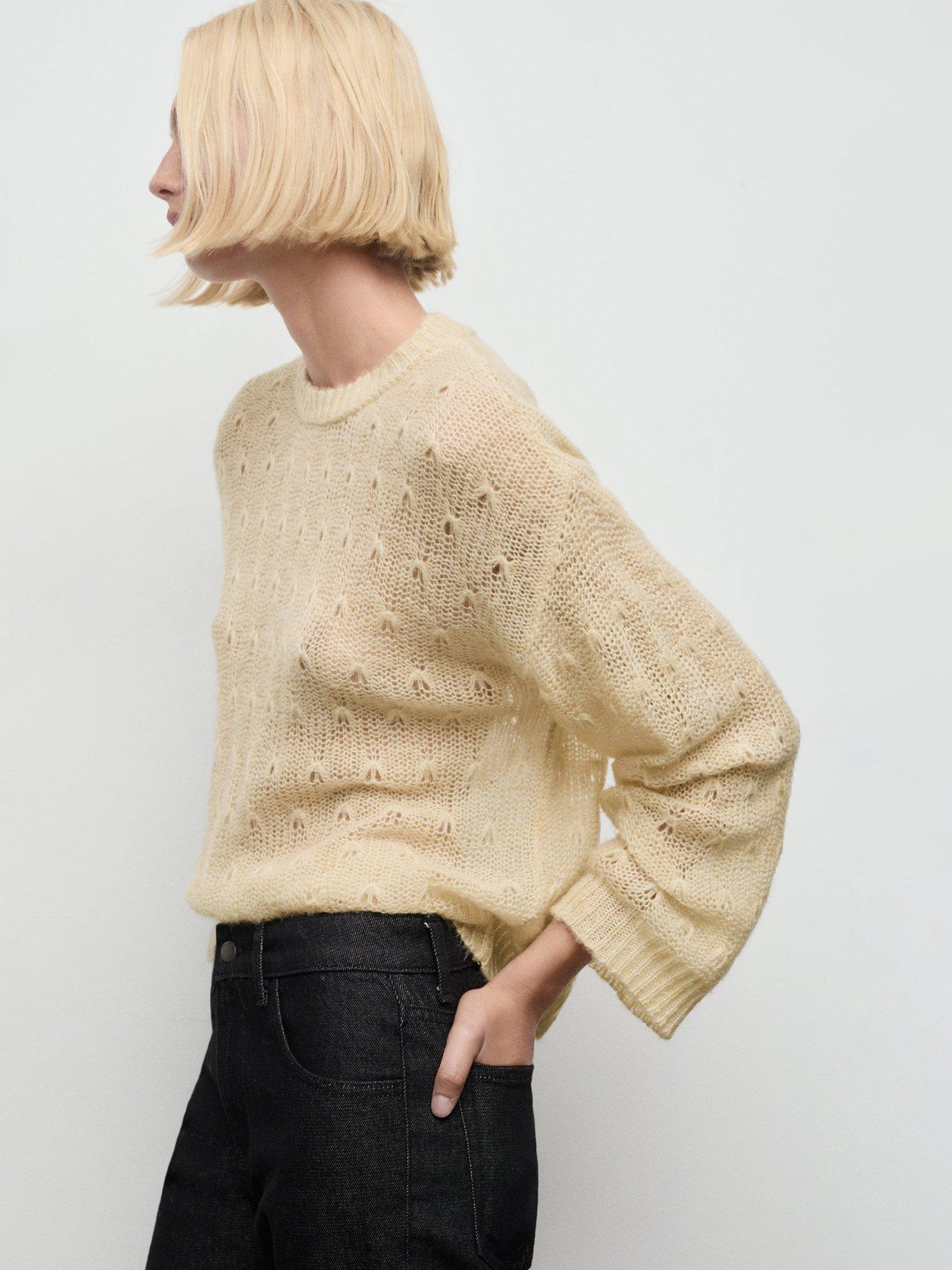 Product image 1 of 6, which shows Mango Solcito Open Knit Jumper, Natural White, L
