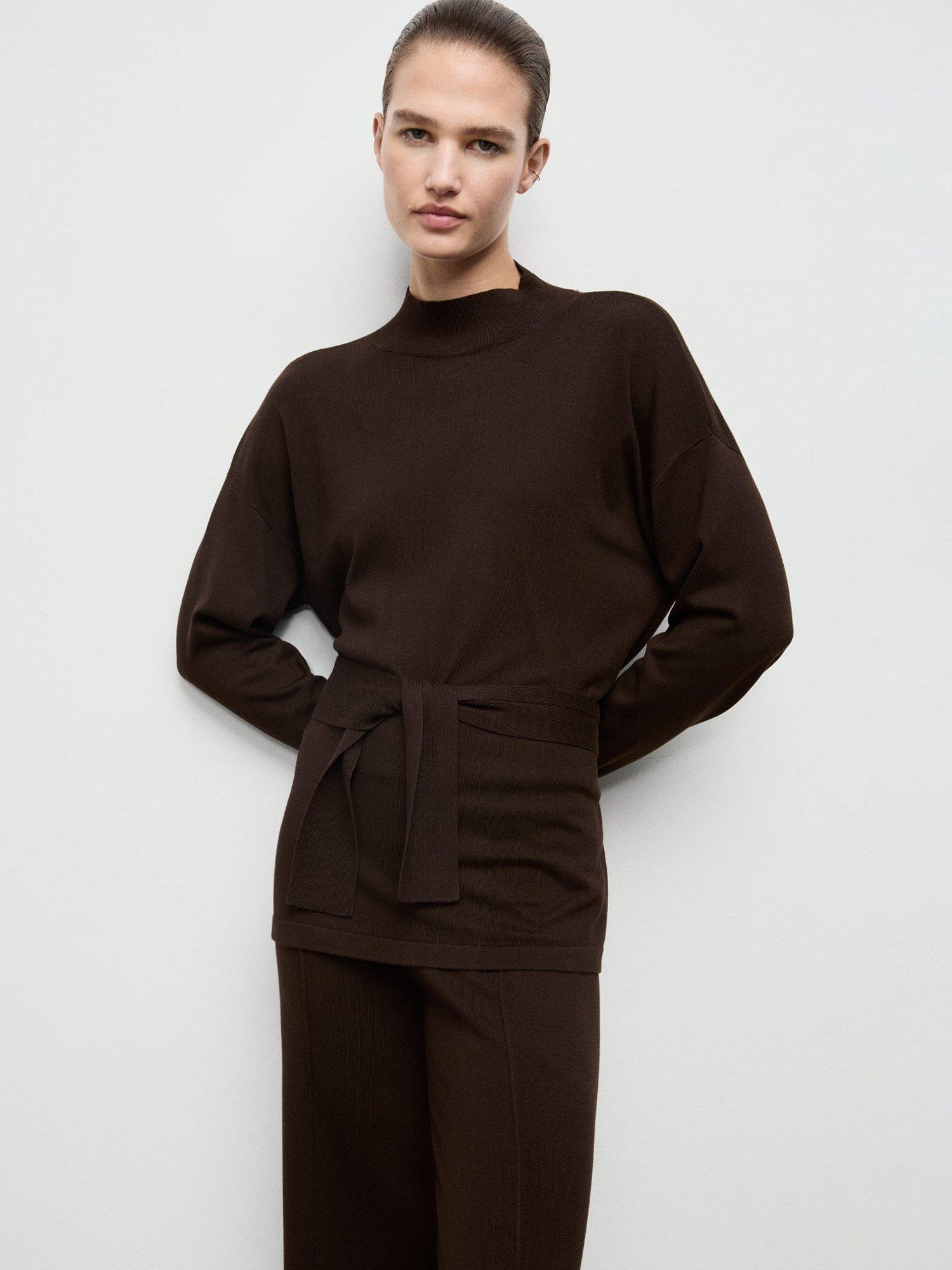Mango Vieiri Knot Detail Jumper, Dark Brown