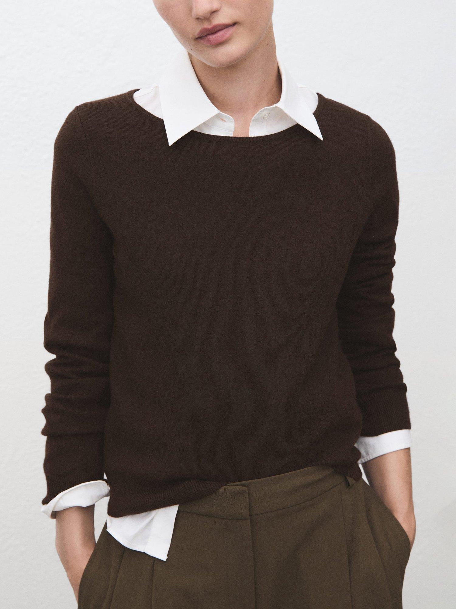 Product image 1 of 8, which shows Mango Emeneia Fine Knit Jumper, Dark Brown, 4XL