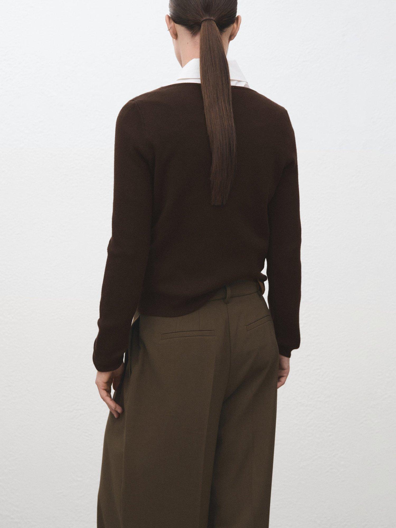 Product image 4 of 8, which shows Mango Emeneia Fine Knit Jumper, Dark Brown, 4XL