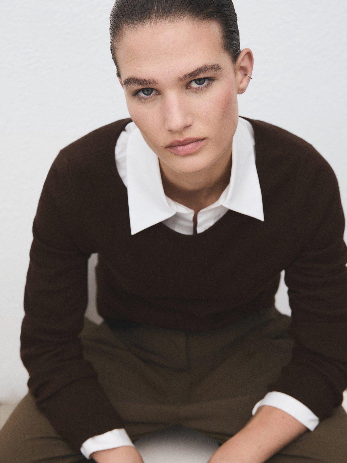 Product image 6 of 8, which shows Mango Emeneia Fine Knit Jumper, Dark Brown, 4XL