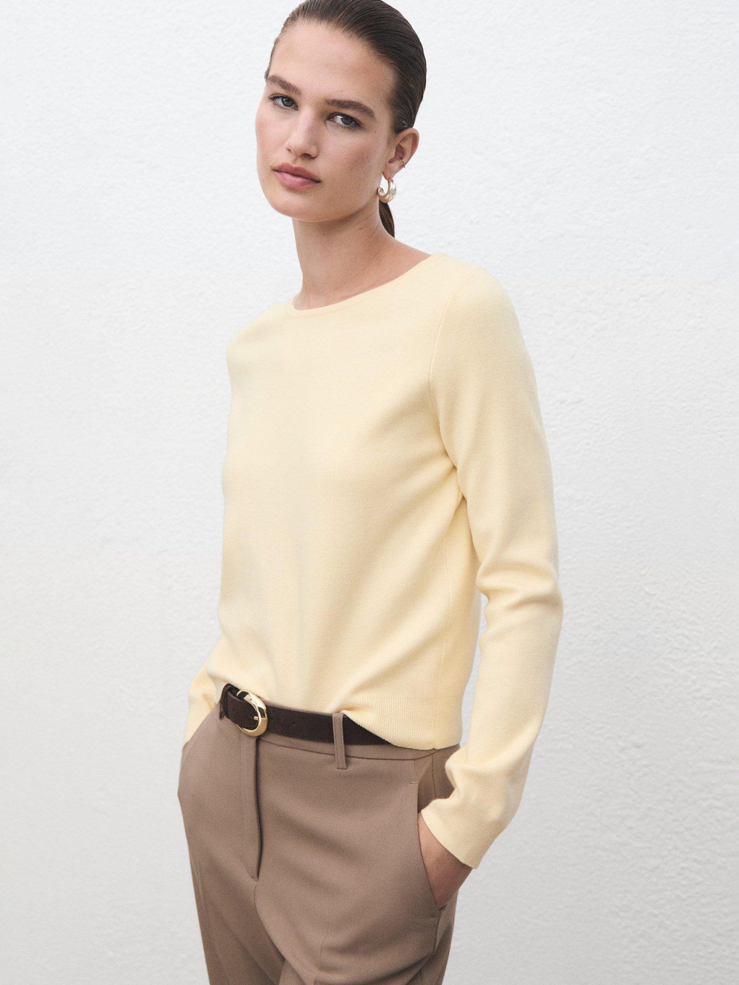 Product image 1 of 9, which shows Mango Emeneia Fine Knit Jumper, Yellow, XS