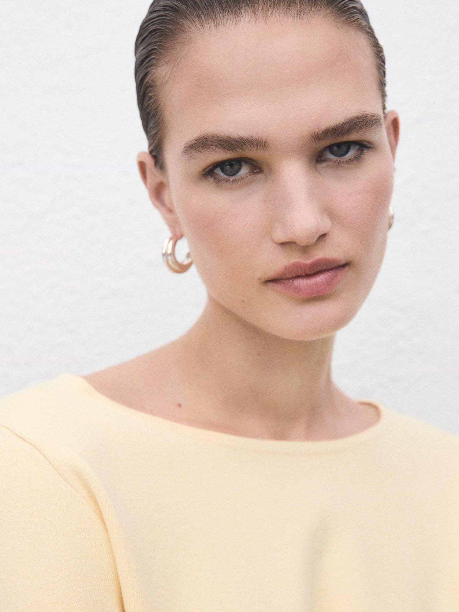 Product image 6 of 9, which shows Mango Emeneia Fine Knit Jumper, Yellow, XS