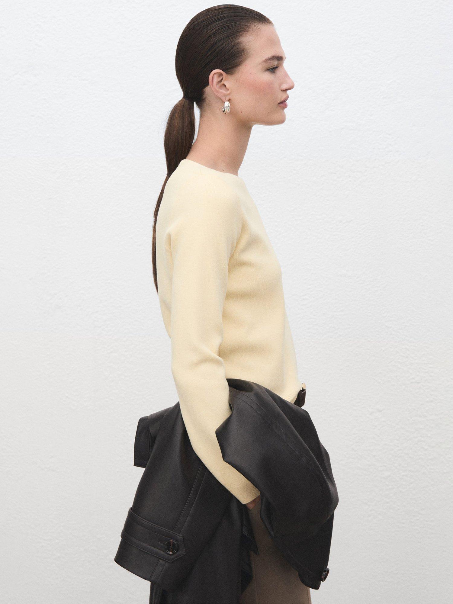 Product image 7 of 9, which shows Mango Emeneia Fine Knit Jumper, Yellow, XS