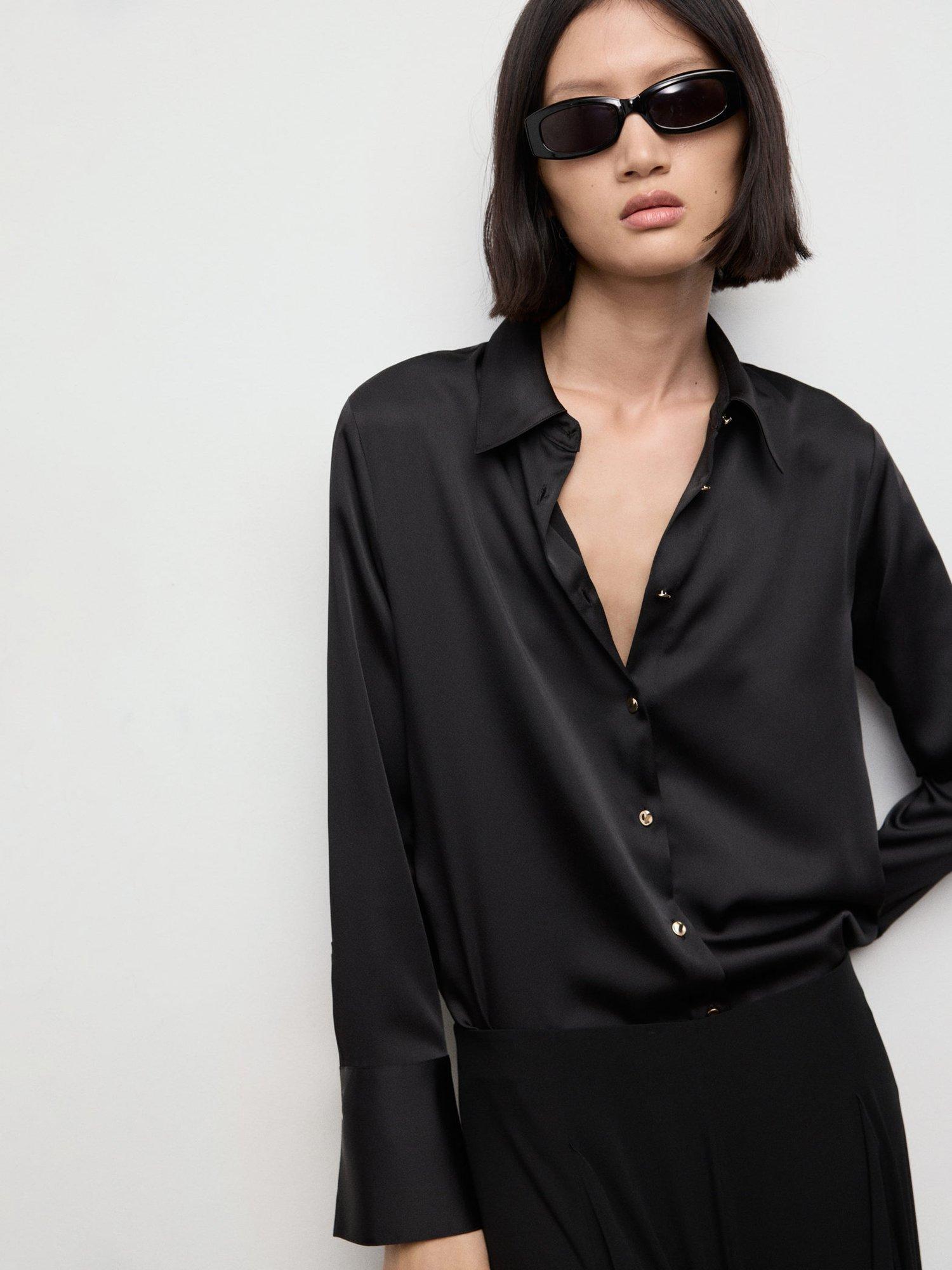 Mango Ideale Satin Shirt, Black