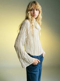 Mango Coty Textured Bow Neck Top, Natural White, Natural White