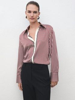 Mango Margaret Stripe Shirt, Dark Red