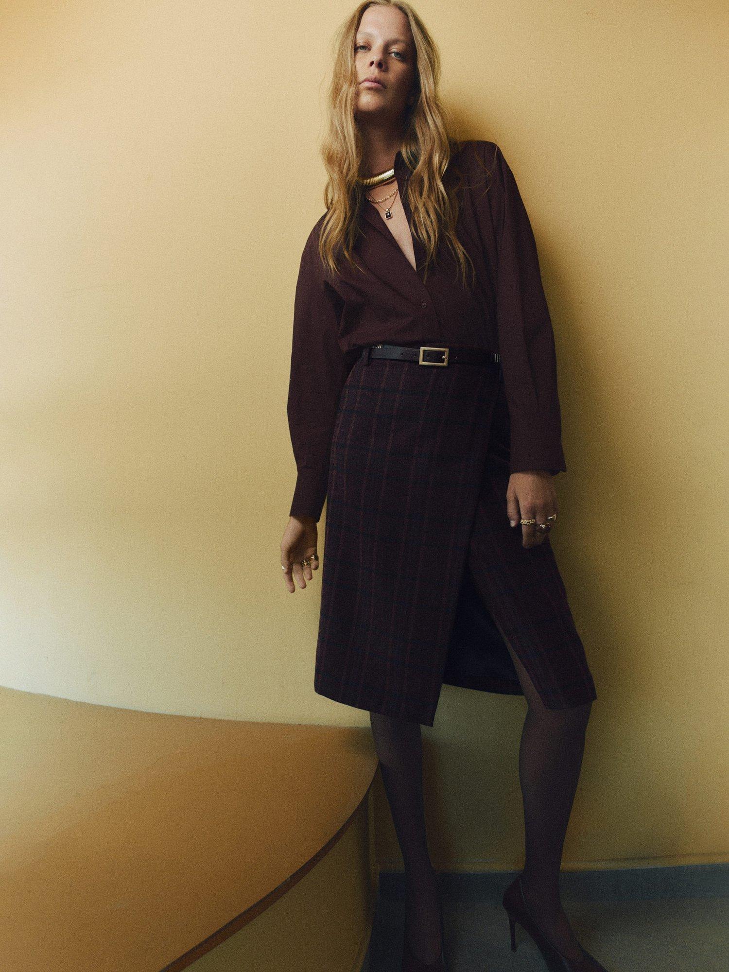 Product image 2 of 7, which shows Mango Jaguar Oversized Cotton Poplin Shirt, Brown, 10