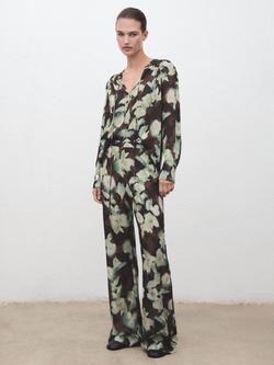 Mango Patrik Floral Tie Neck Top, Green/Multi, Green/Multi