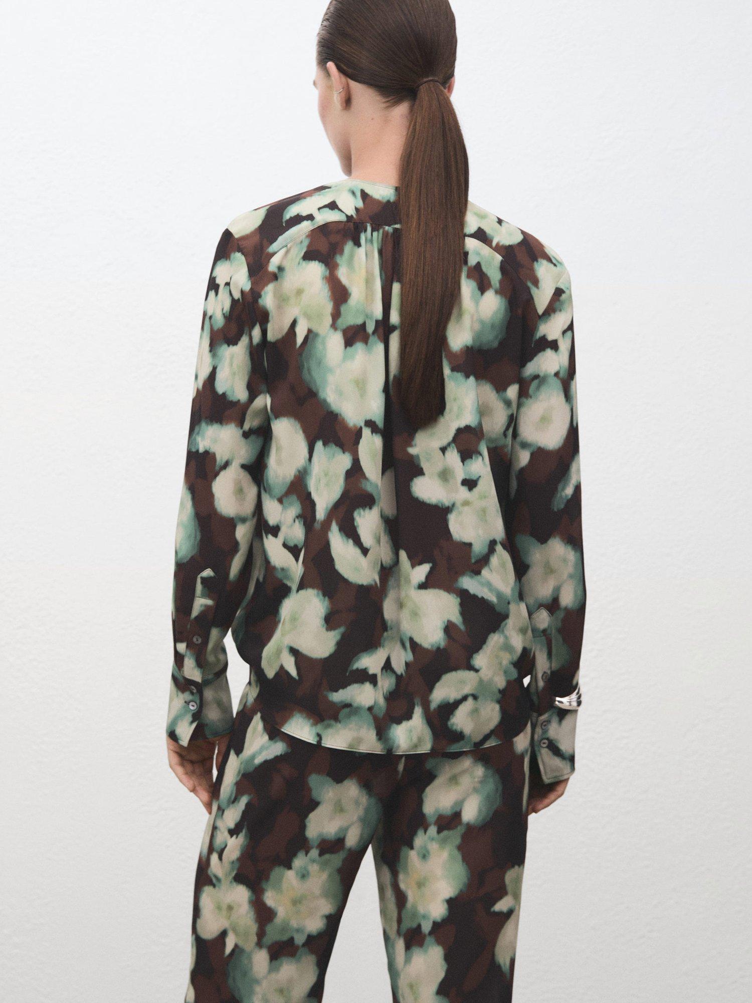 Product image 4 of 8, which shows Mango Patrik Floral Tie Neck Top, Green/Multi, 10