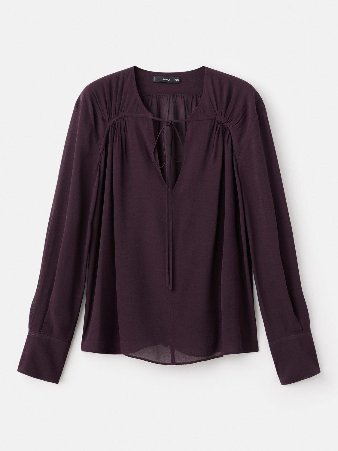 Product image 3 of 8, which shows Mango Patrik Tie Neck Top, Dark Red, 10