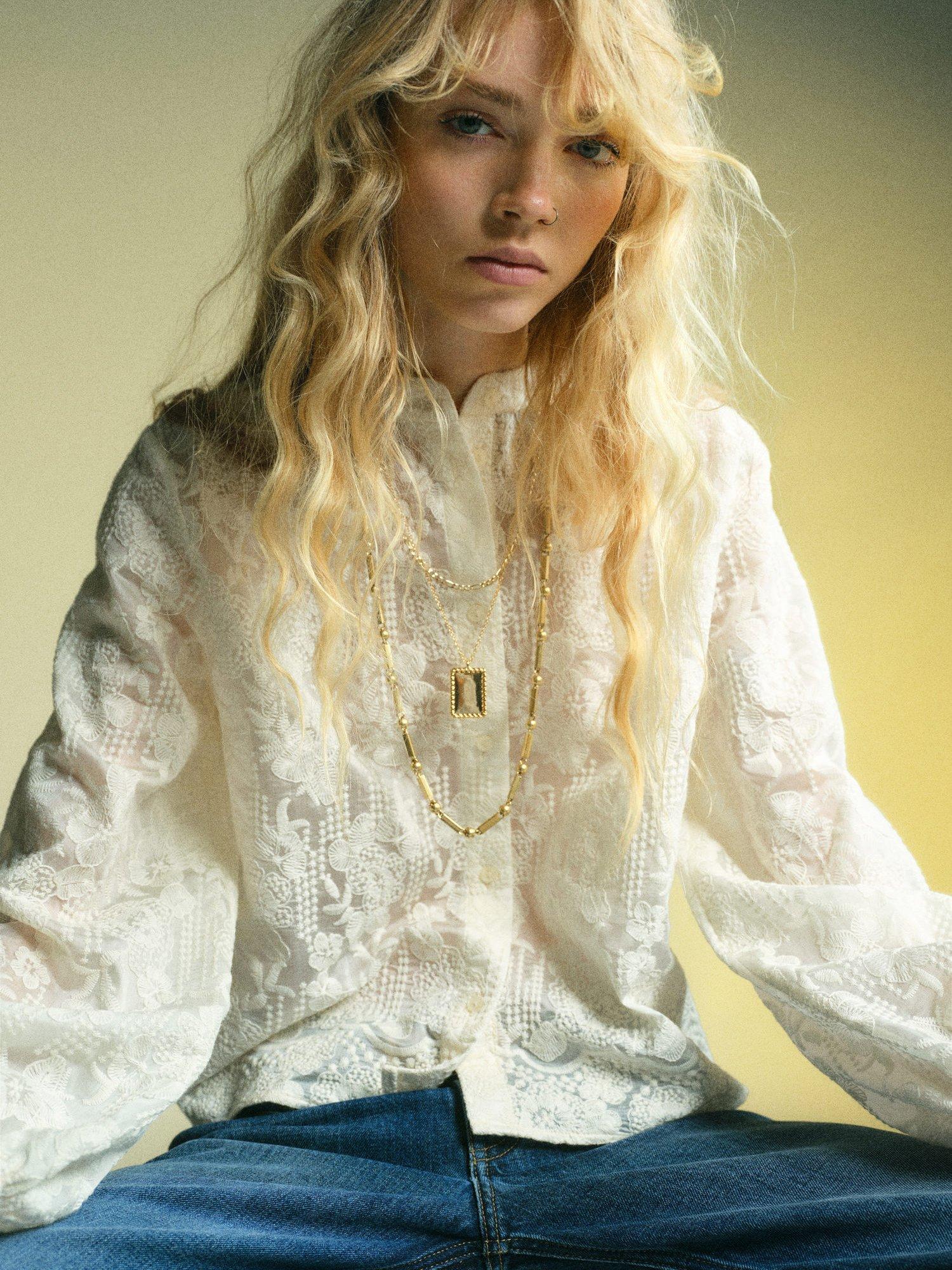 Product image 6 of 7, which shows Mango Petra Embroidered Shirt, Natural White, 8
