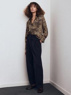 Mango Piedra Leopard Print Satin Shirt, Brown - view 2, Brown