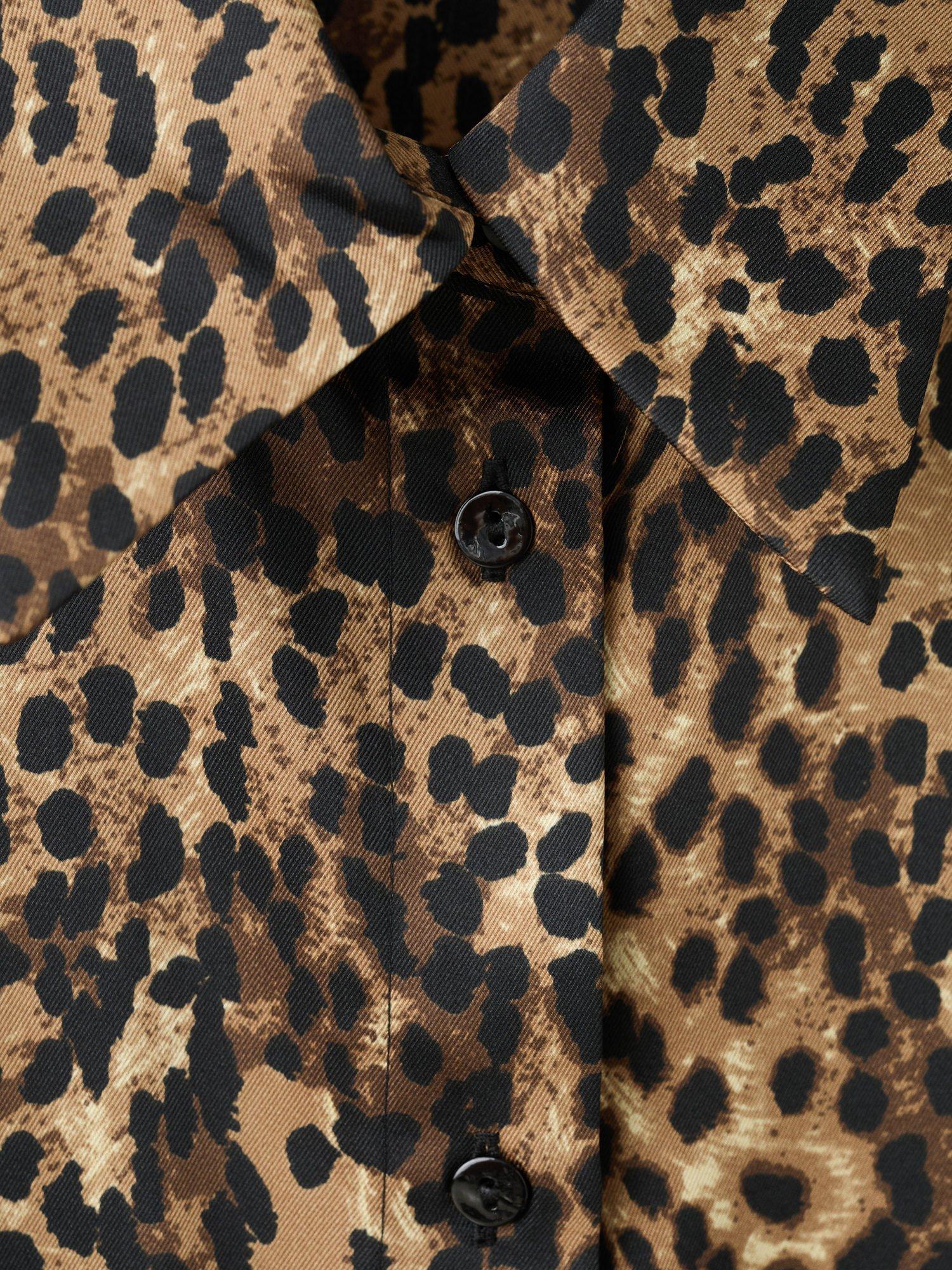 Product image 5 of 7, which shows Mango Piedra Leopard Print Satin Shirt, Brown, 6