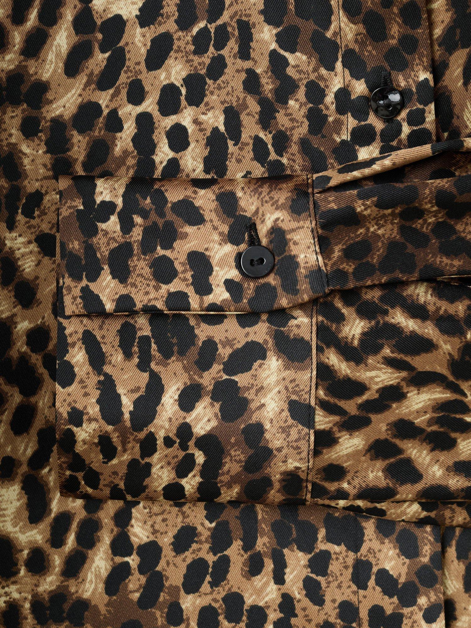 Product image 7 of 7, which shows Mango Piedra Leopard Print Satin Shirt, Brown, 6
