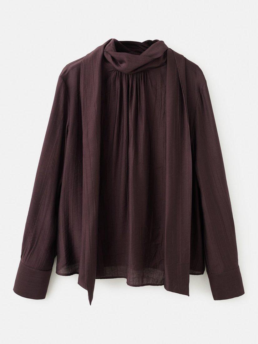 Product image 3 of 8, which shows Mango Stut Scarf Detail Textured Top, Brown, 4