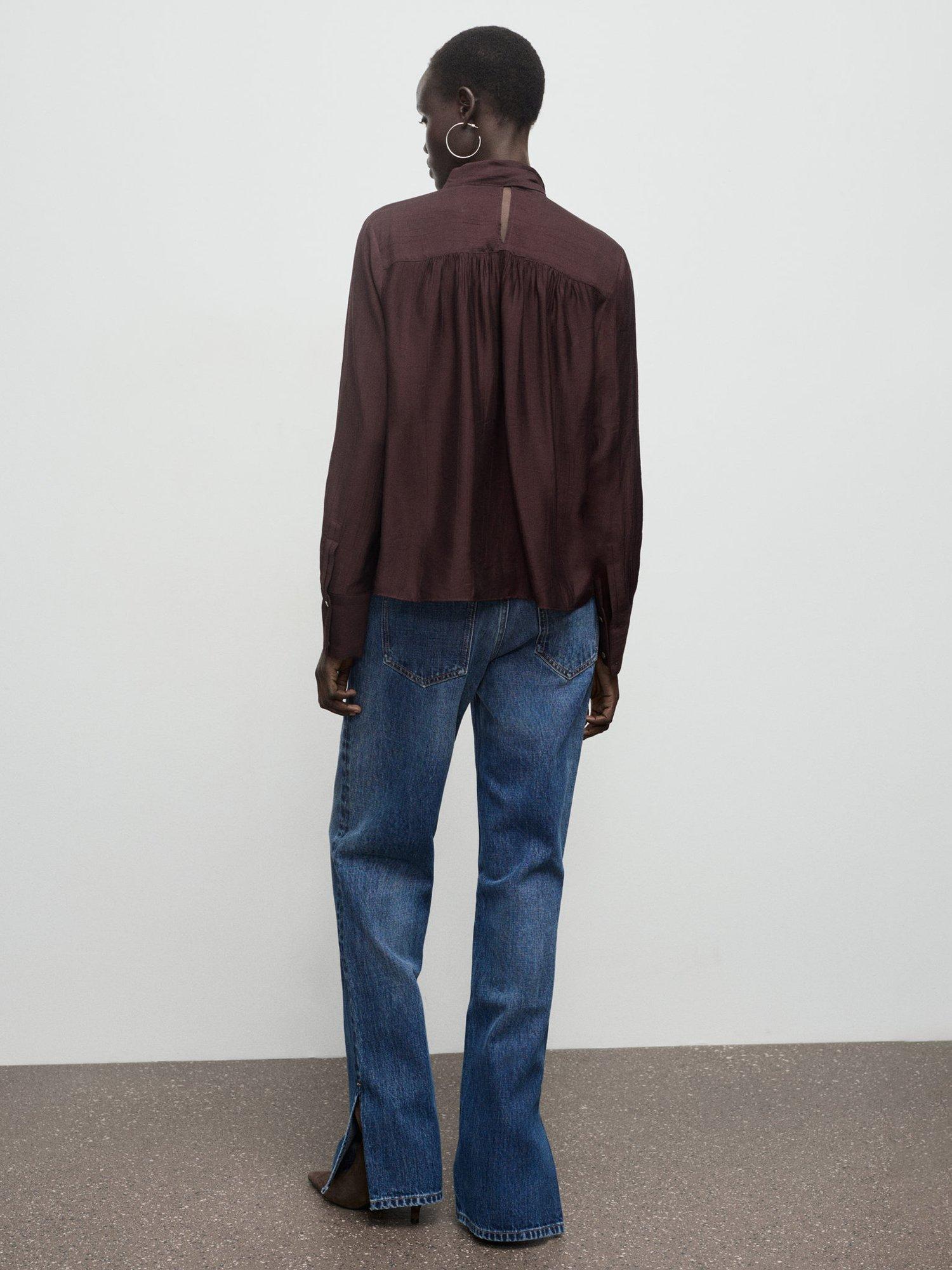 Product image 4 of 8, which shows Mango Stut Scarf Detail Textured Top, Brown, 4