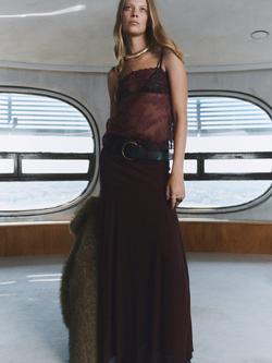 Mango Lea Belted Godet Skirt, Dark Red, Dark Red