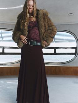 Mango Lea Belted Godet Skirt, Dark Red - view 2, Dark Red