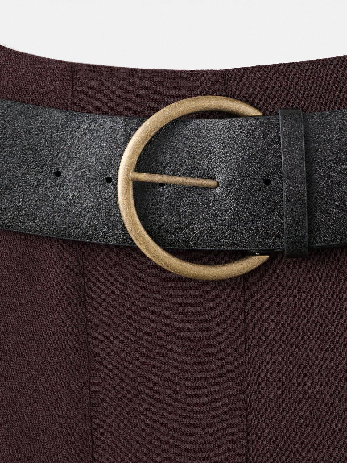Product image 6 of 6, which shows Mango Lea Belted Godet Skirt, Dark Red, 8