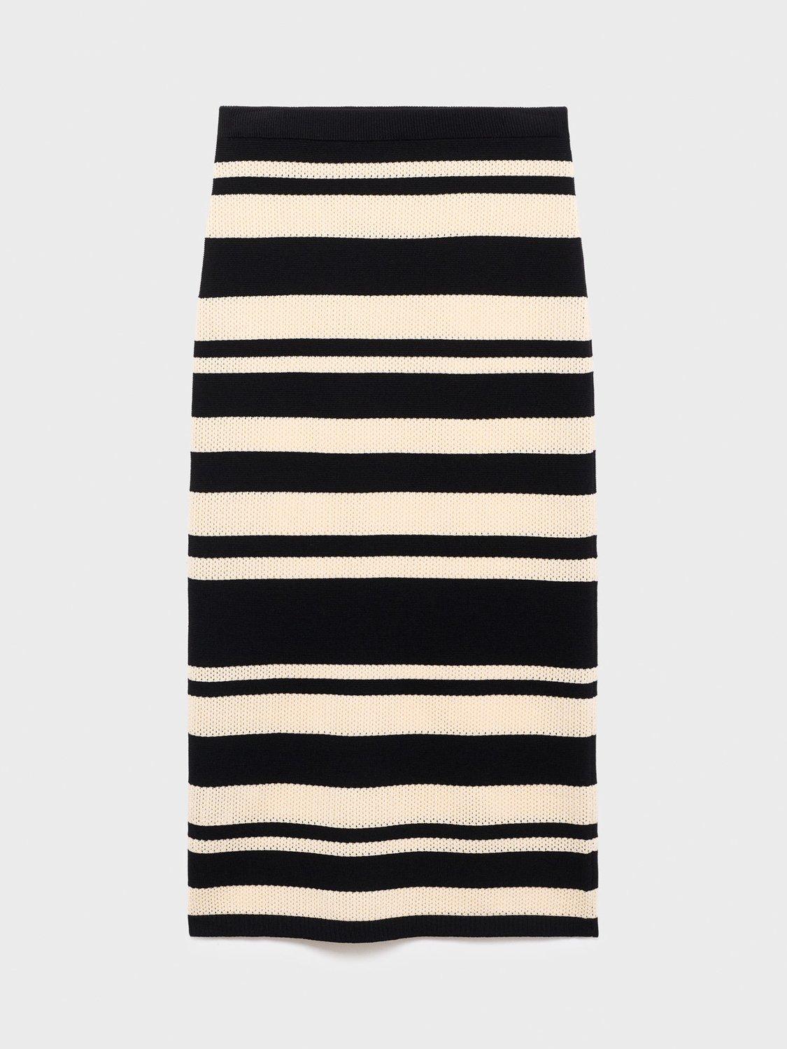 Product image 3 of 8, which shows Mango Noemi Stripe Knit Midi Skirt, Black, L