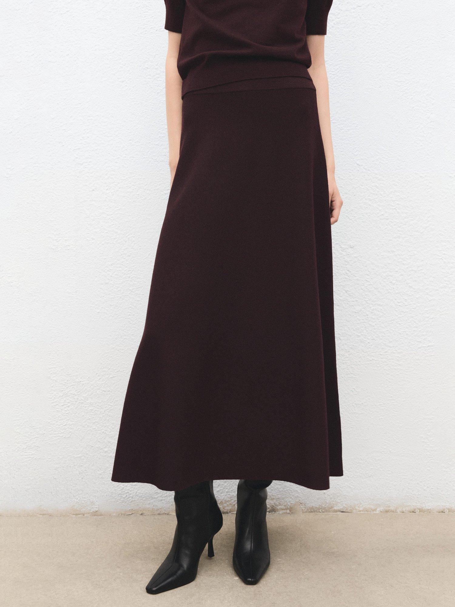 Mango Nuria Knitted Midi Skirt, Dark Red