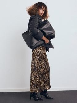 Mango Piedra Leopard Print Satin Skirt, Brown - view 2, Brown