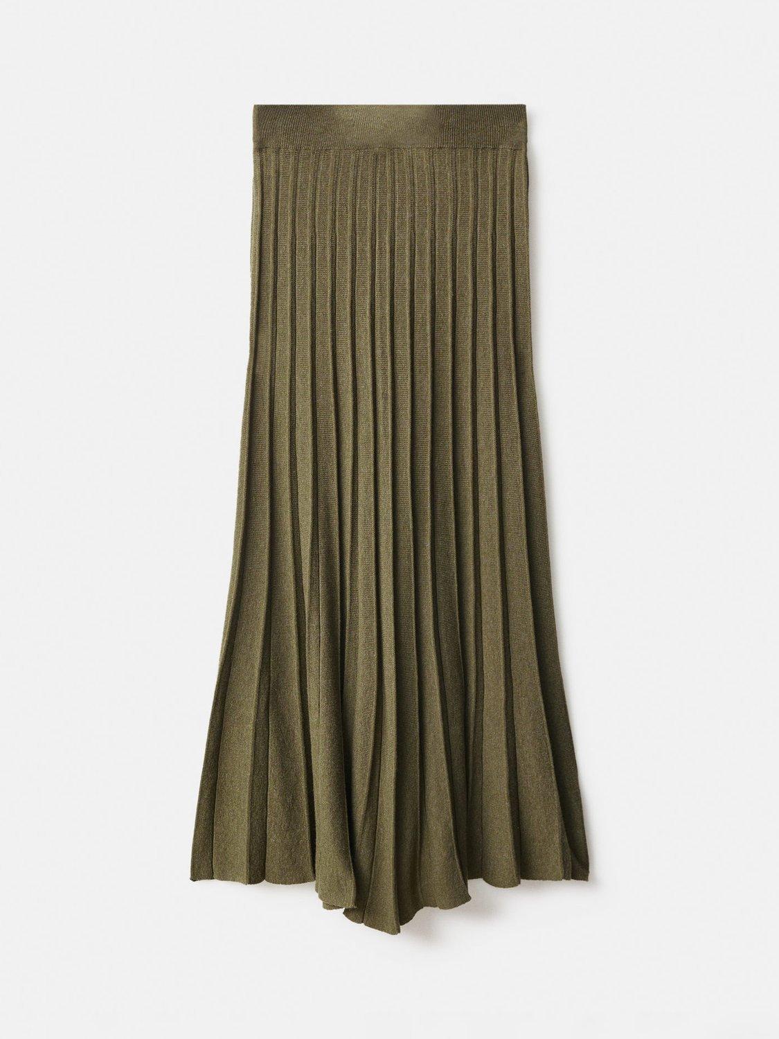 Product image 3 of 7, which shows Mango Valenti Knitted Pleated Skirt, Khaki, S