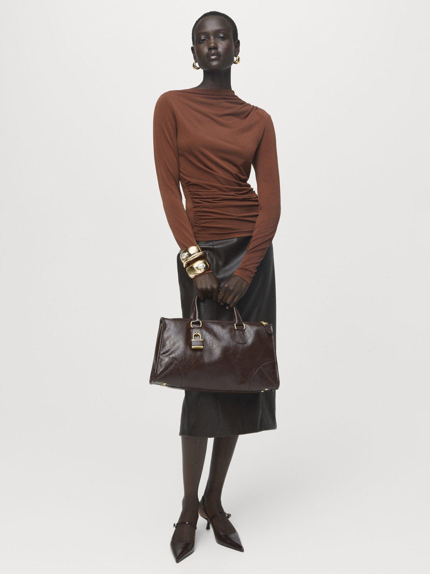 Product image 2 of 8, which shows Mango Chasi Drape Top, Brown, M