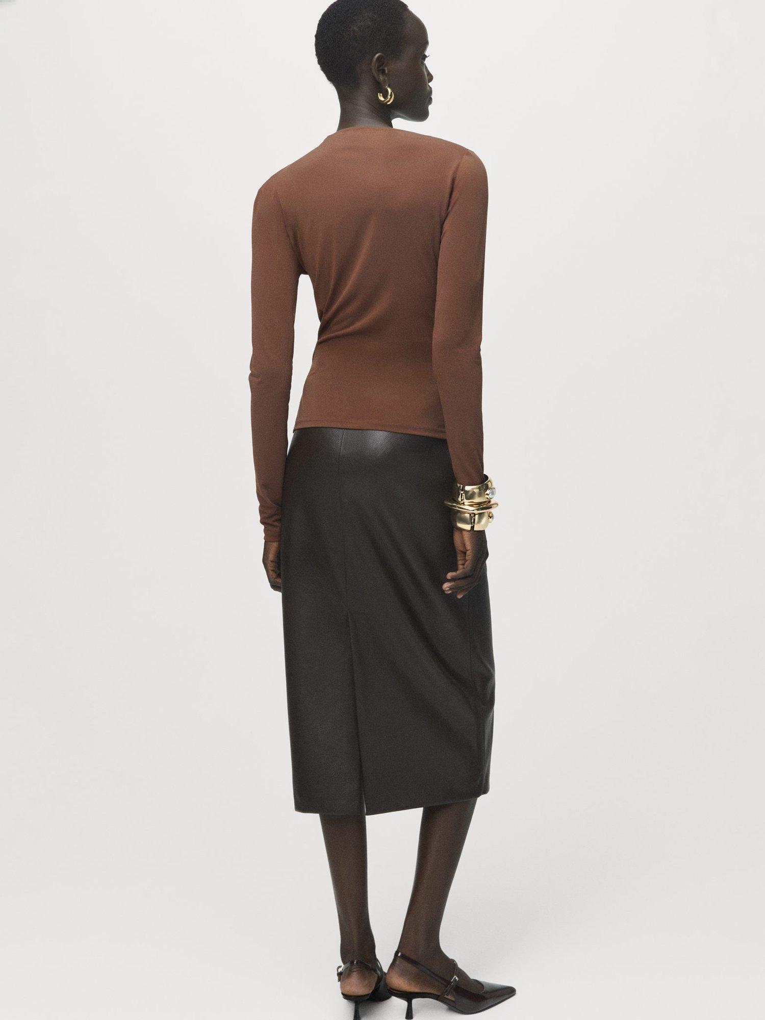 Product image 4 of 8, which shows Mango Chasi Drape Top, Brown, M