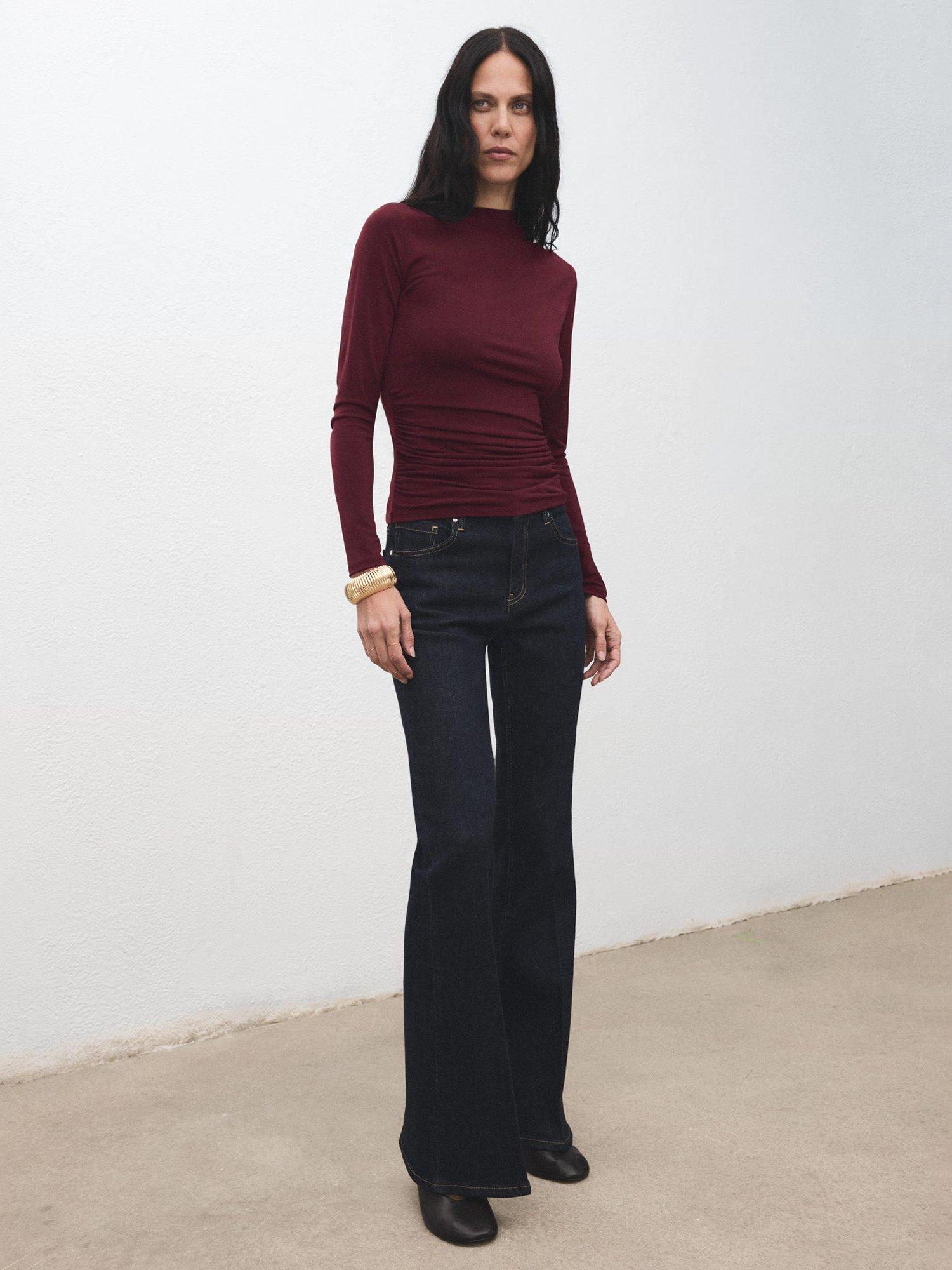 Product image 2 of 9, which shows Mango Chasi Drape Top, Dark Red, S