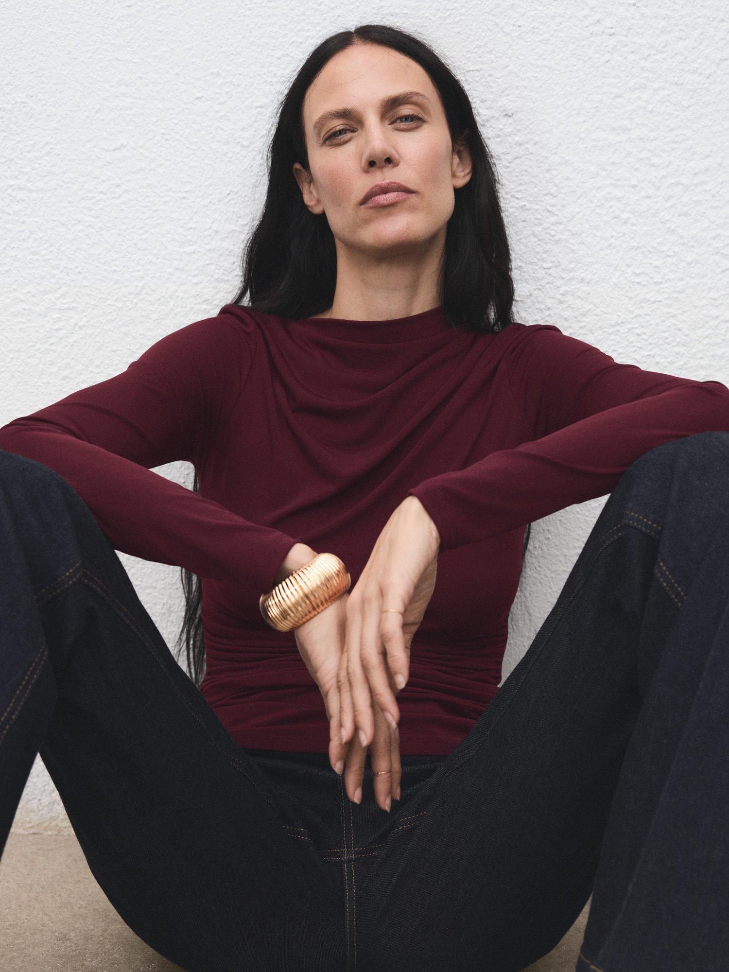 Product image 7 of 9, which shows Mango Chasi Drape Top, Dark Red, S