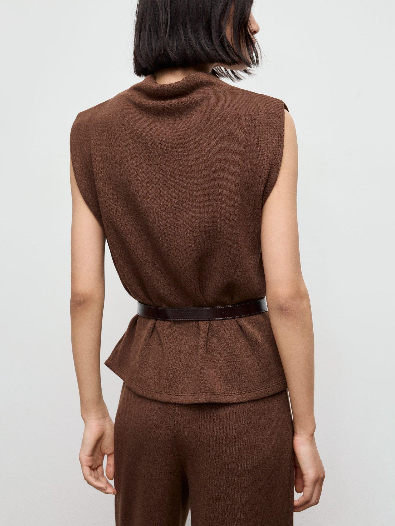 Product image 4 of 8, which shows Mango Lucca Drape Neck Top, Brown, S