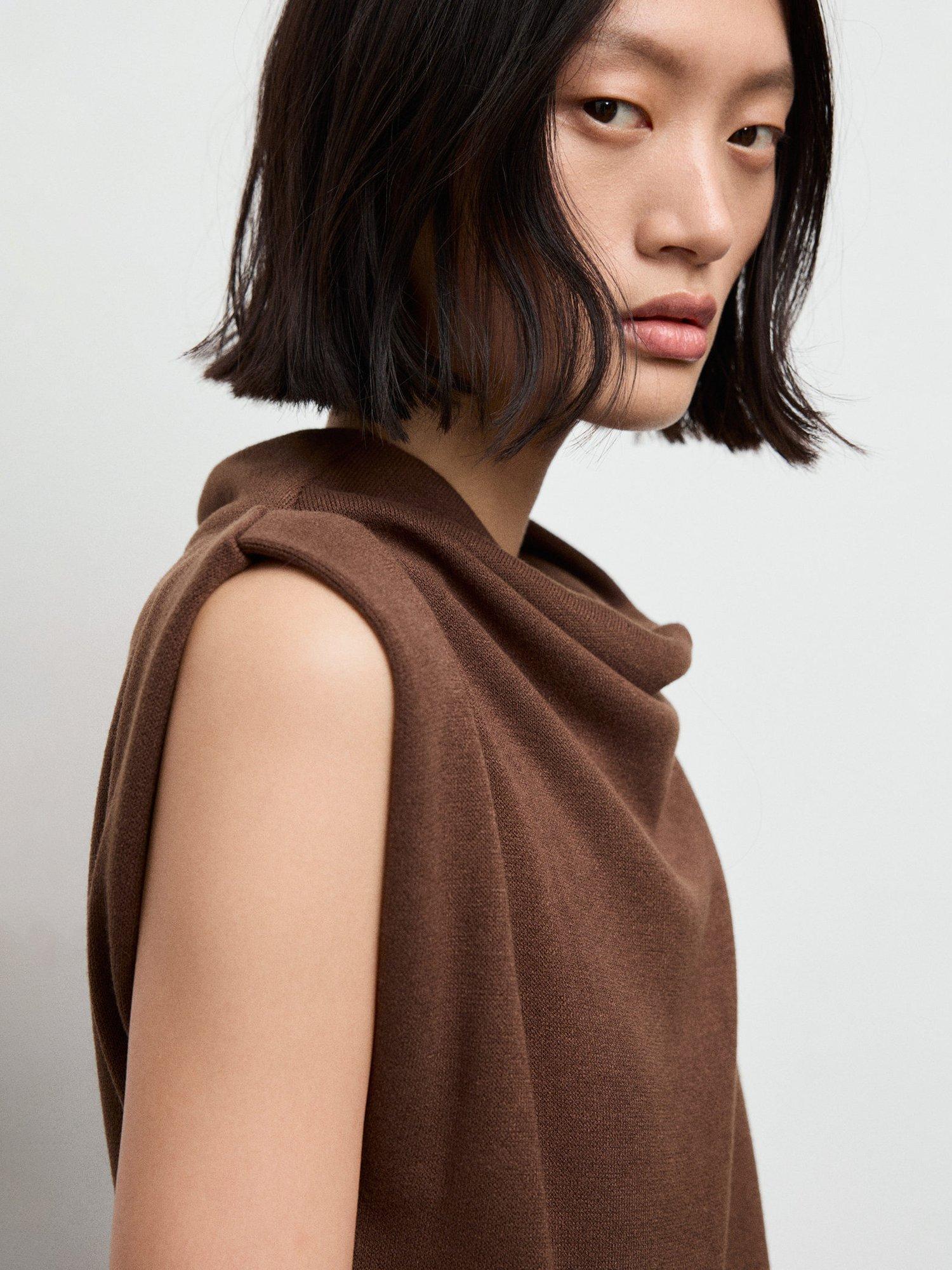 Product image 6 of 8, which shows Mango Lucca Drape Neck Top, Brown, S