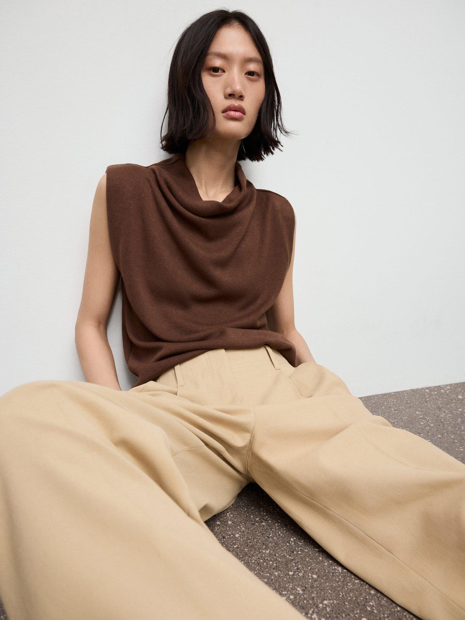 Product image 7 of 8, which shows Mango Lucca Drape Neck Top, Brown, S
