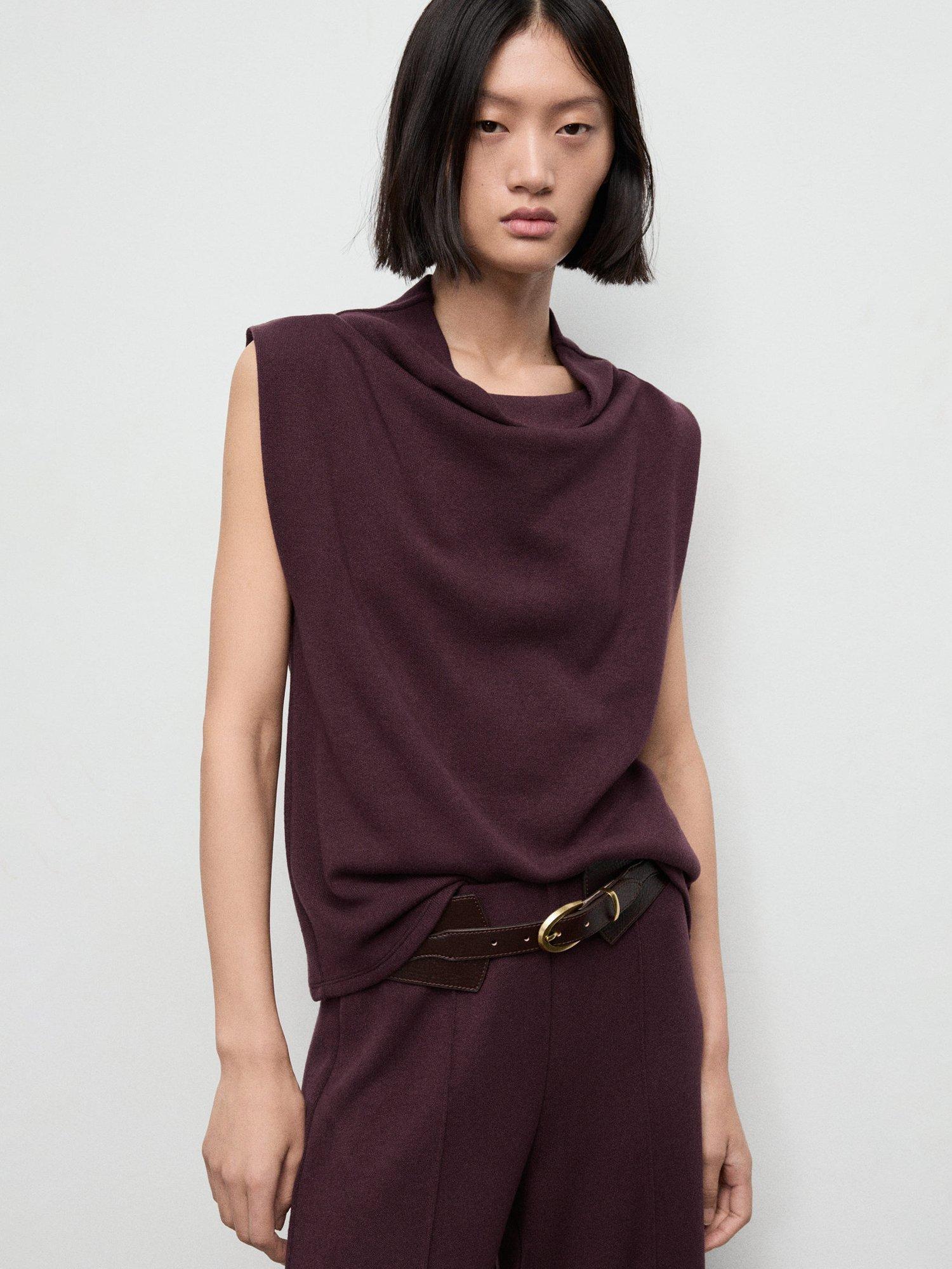 Product image 1 of 9, which shows Mango Lucca Drape Neck Top, Dark Red, 5XL