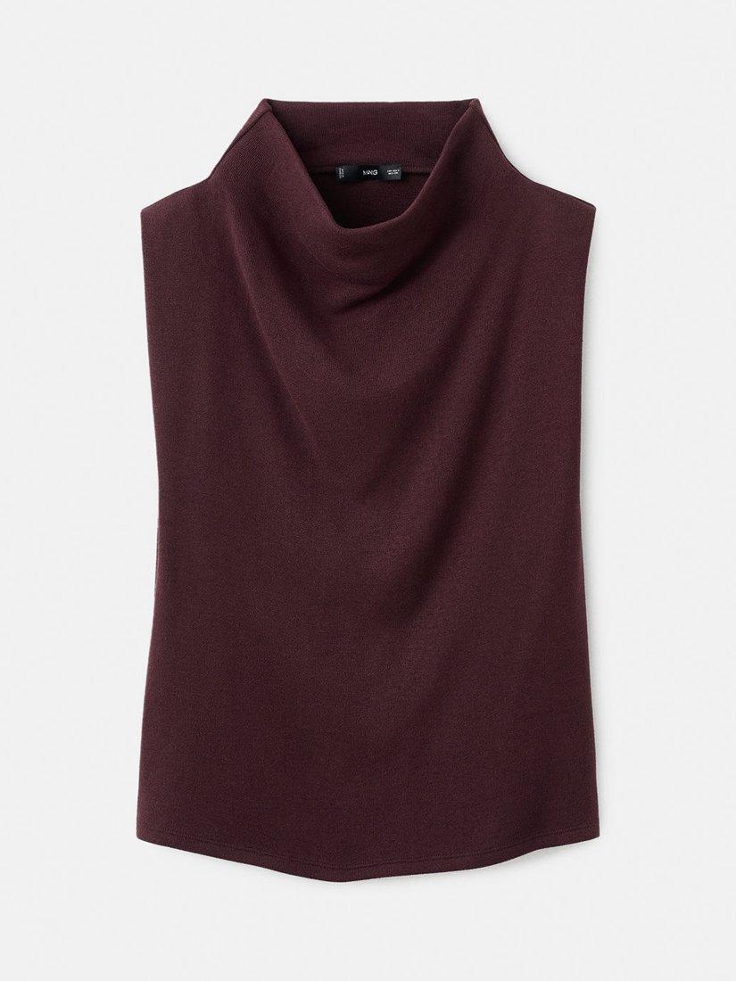 Product image 3 of 9, which shows Mango Lucca Drape Neck Top, Dark Red, 5XL
