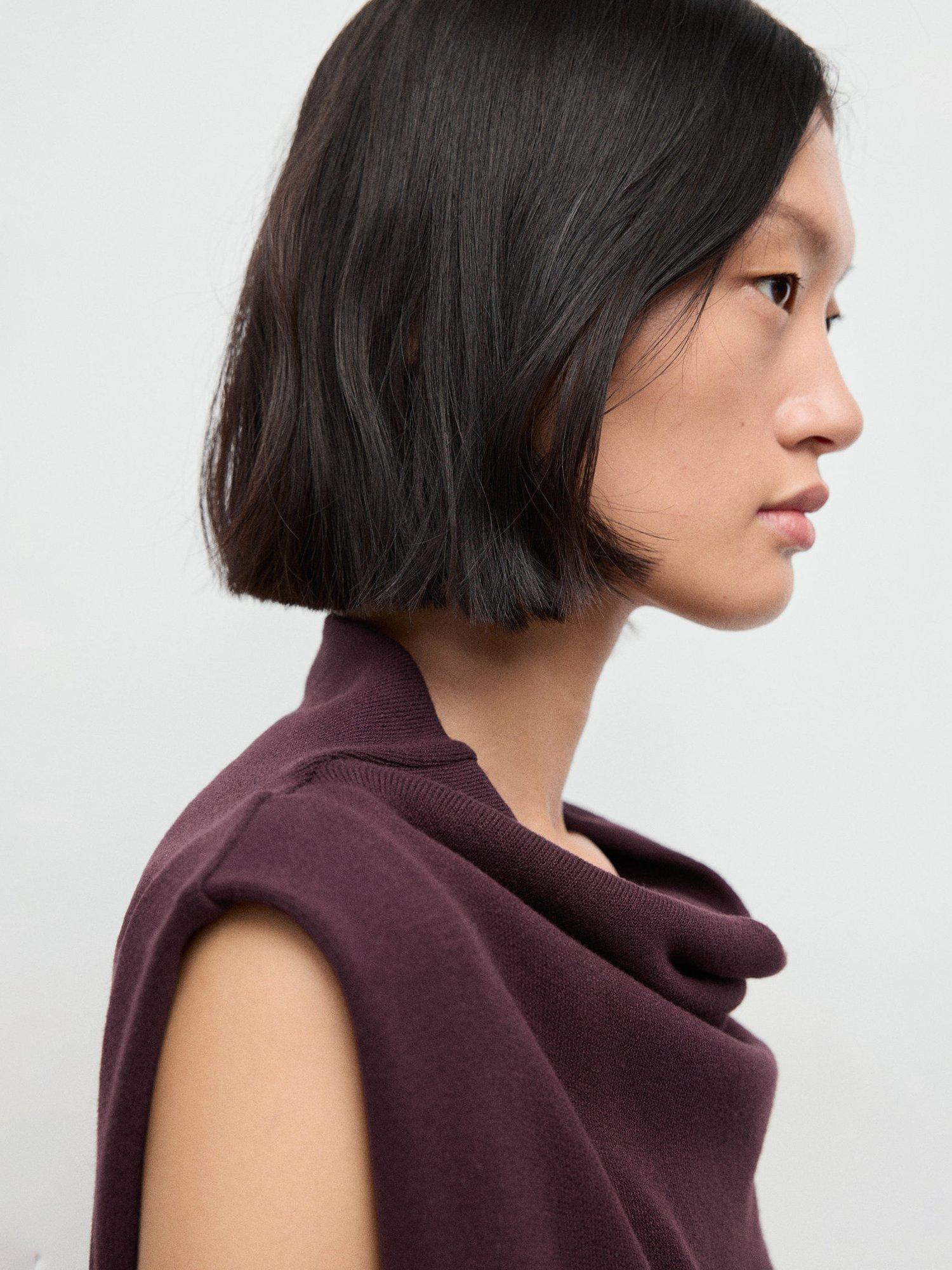 Product image 6 of 9, which shows Mango Lucca Drape Neck Top, Dark Red, 5XL