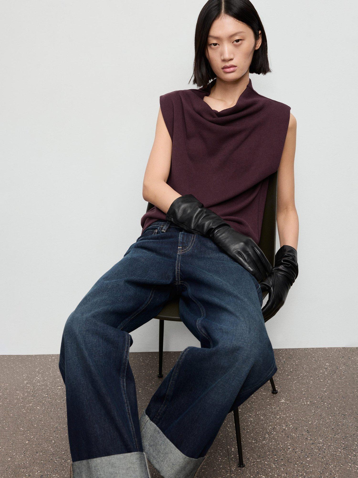 Product image 7 of 9, which shows Mango Lucca Drape Neck Top, Dark Red, 5XL