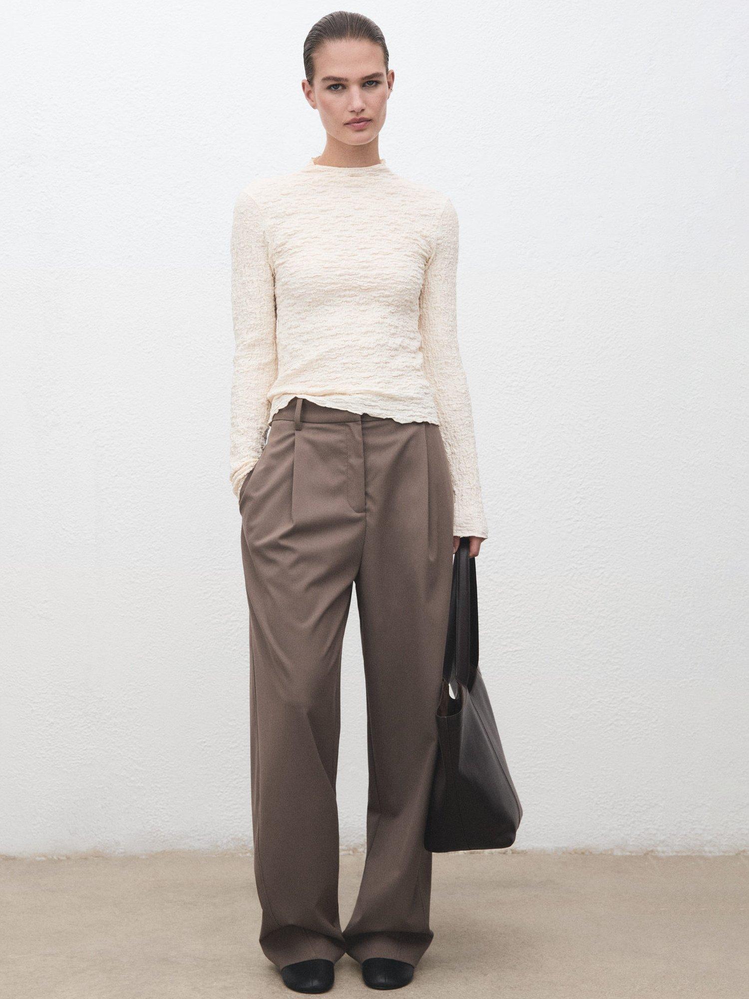 Product image 2 of 8, which shows Mango Sonia Textured Crepe Top, Natural White, XXS