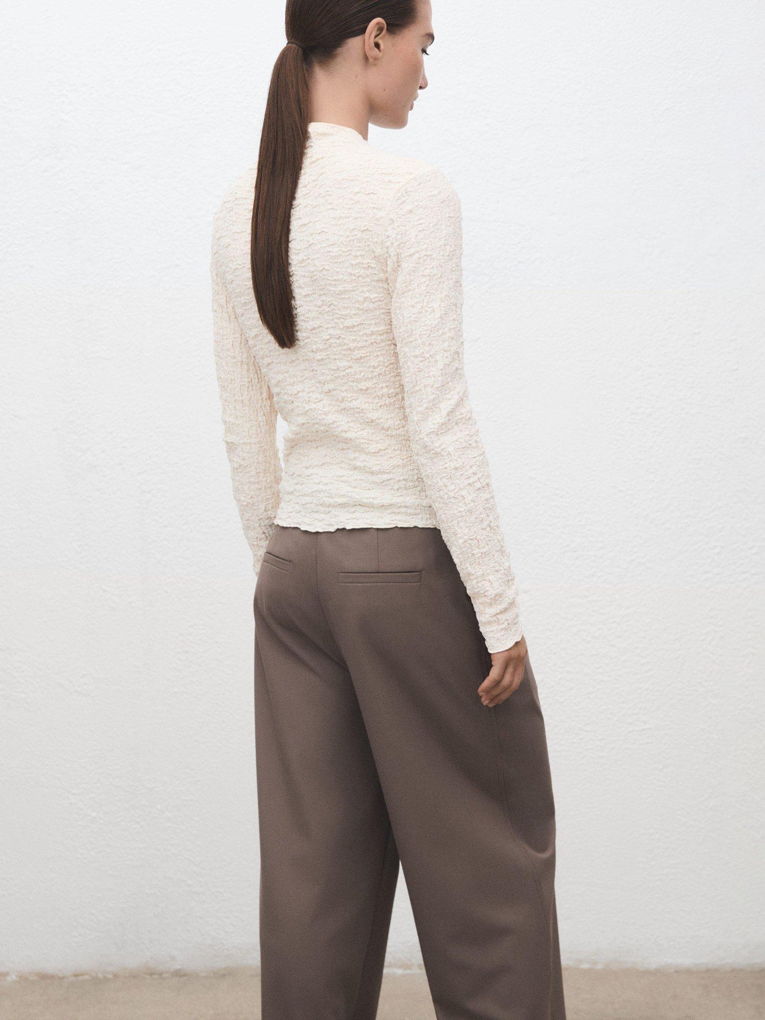 Product image 4 of 8, which shows Mango Sonia Textured Crepe Top, Natural White, XXS