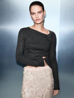 Mango Jewel Knot Detail Top, Grey, Grey