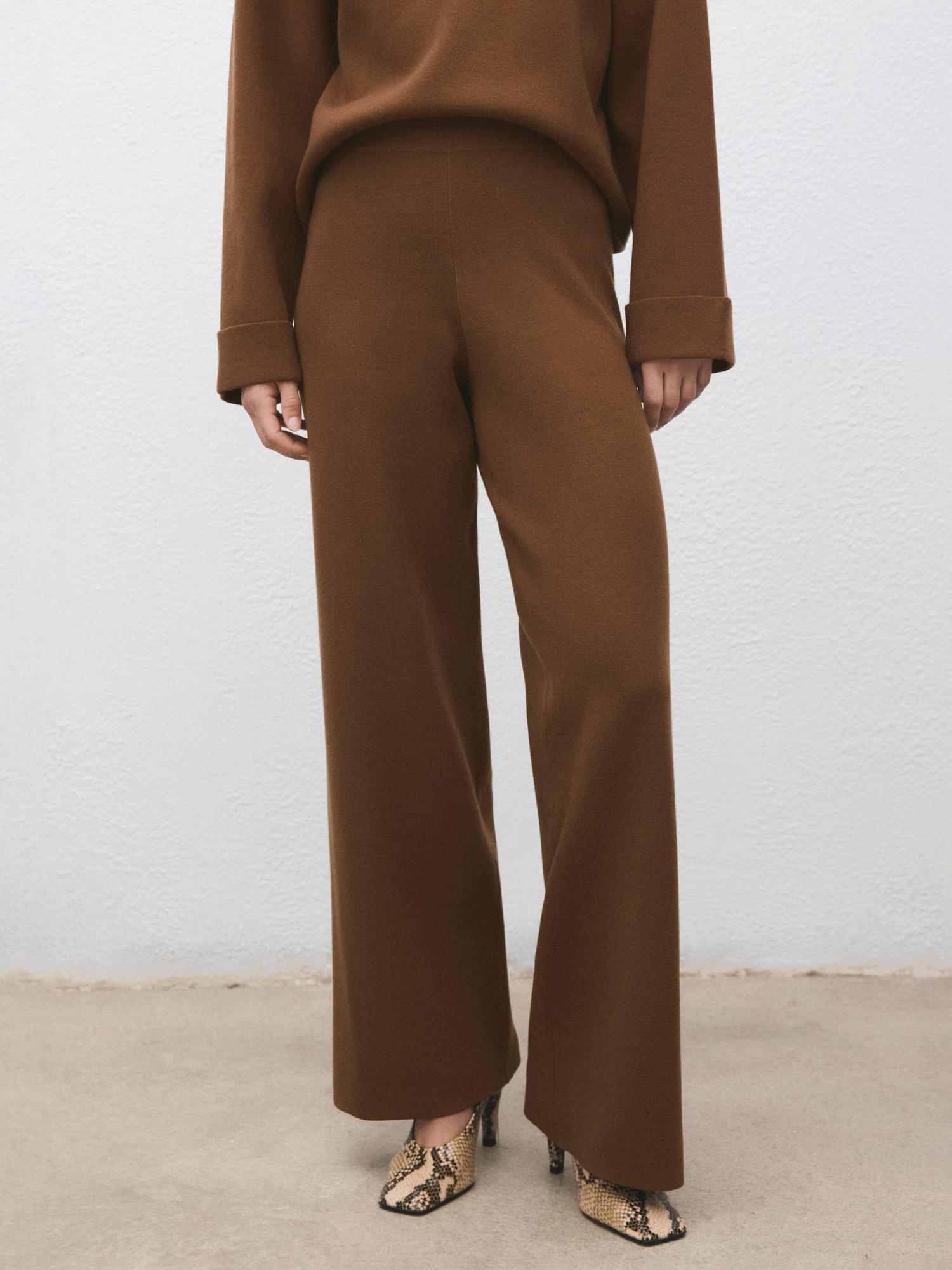 Product image 1 of 7, which shows Mango Berta Wide Leg Trousers, Dark Brown, L