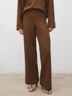 Mango Berta Wide Leg Trousers, Dark Brown, Dark Brown